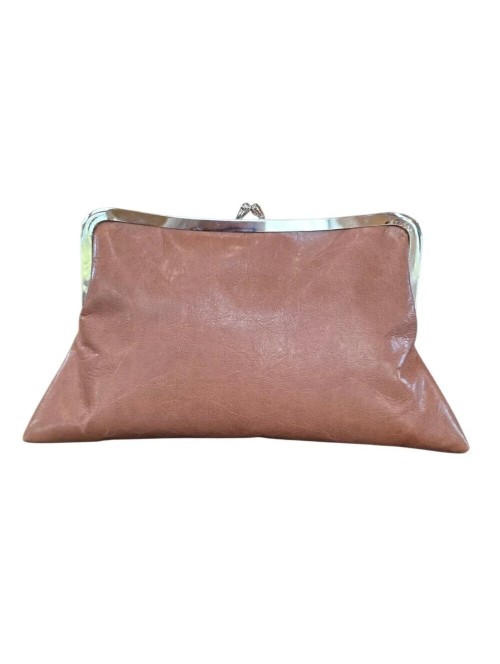 Brown Distressed Faux Leather Kisslock Clutch